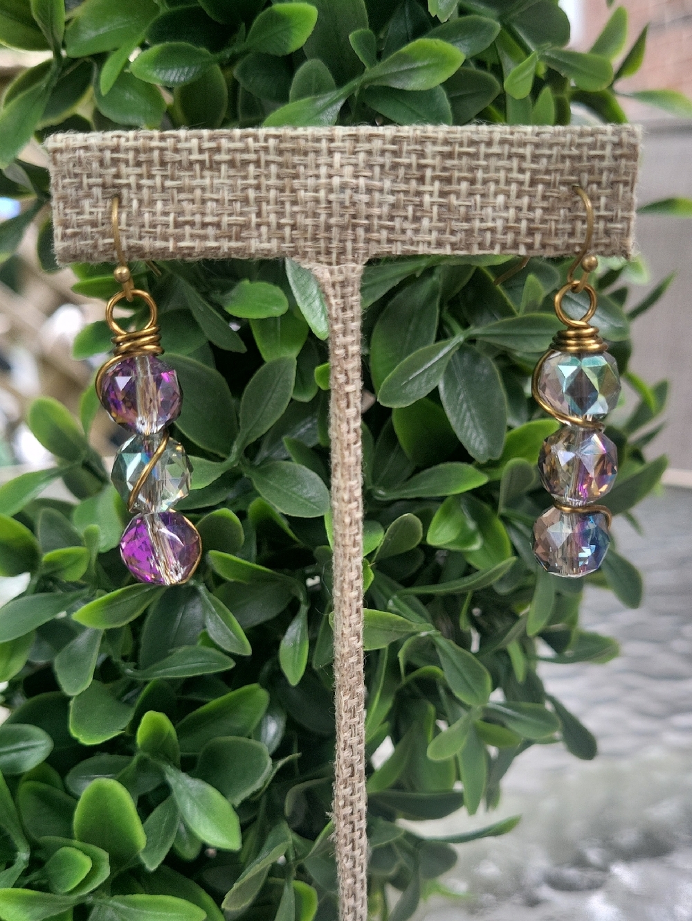 Handmade Antique Gold Iridescent AB Crystal Bead Dangle Earrings